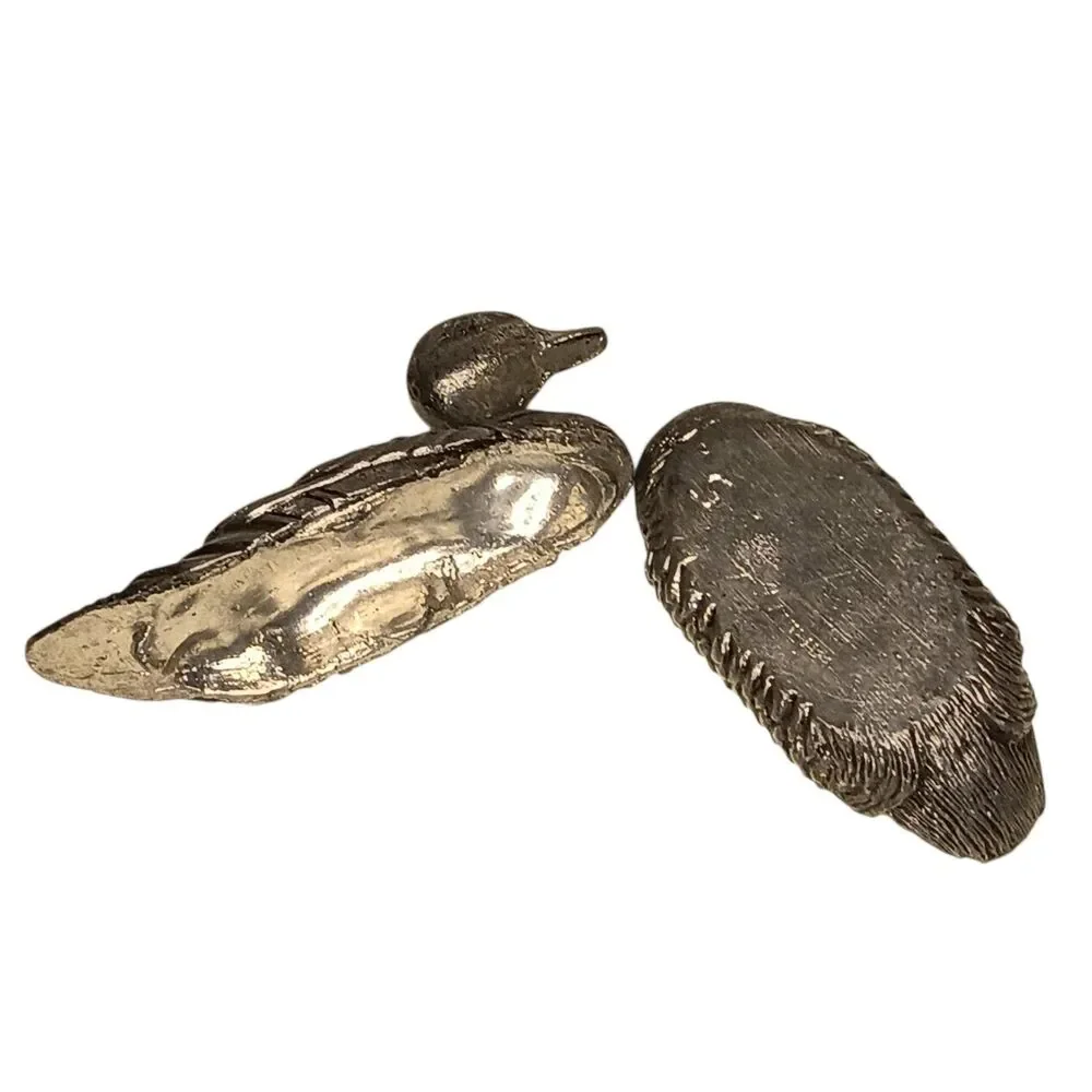 Vintage Miniature Duck Mallard Silver Pewter Trinket Box 1.5